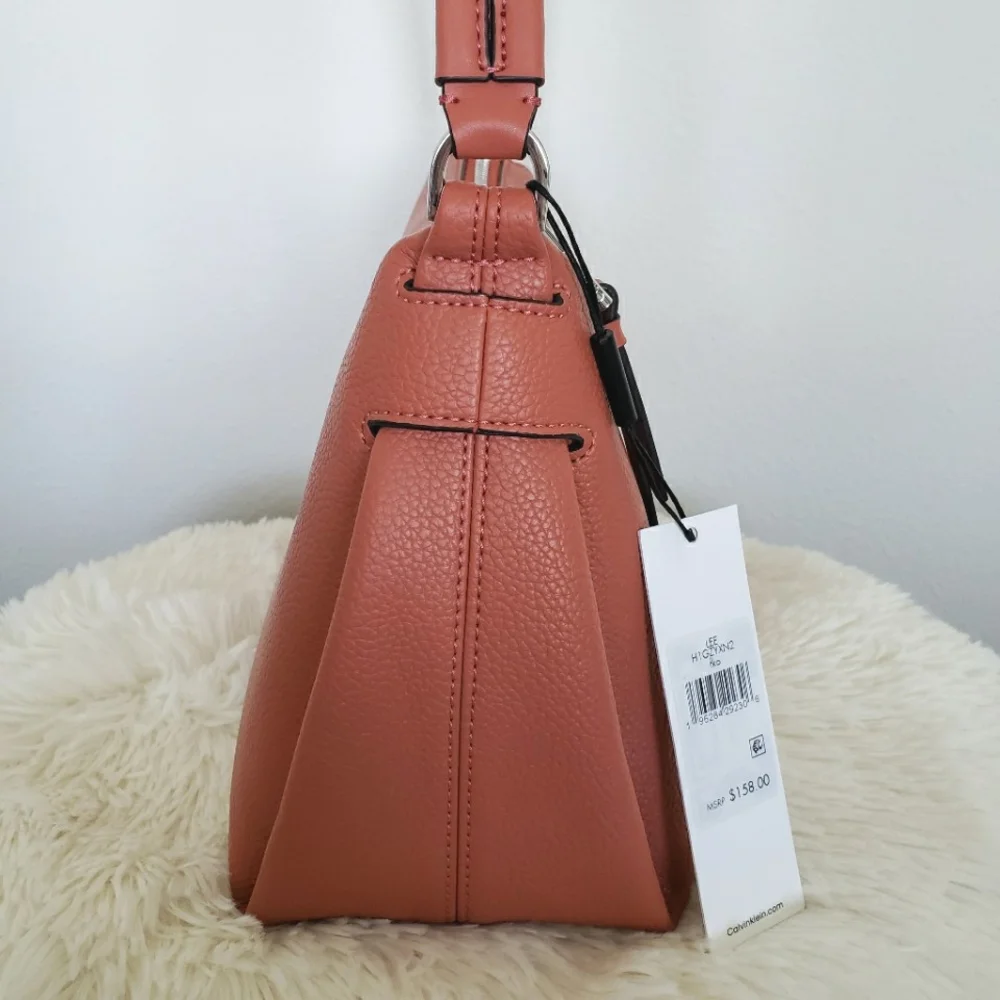 CALVIN KLEIN Lee Medium Dusty Rose Vegan Pebbled Leather Shoulder Bag--NWT